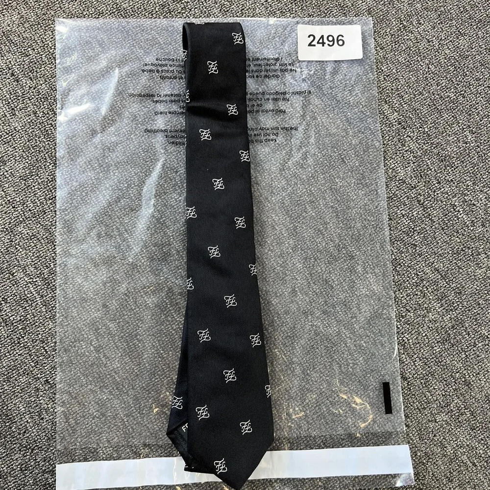 Fendi Tie Mens Black Silk FF Logo Pattern Made In Italy Classic Formal Necktie